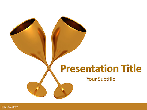 Golden Wine Glasses PowerPoint Template